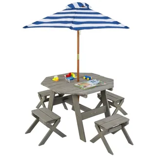 Costway Garten-Kindersitzgruppe, (6-tlg), Kinder Picknicktisch, Gartenmöbel Outdoor, aus Holz grau