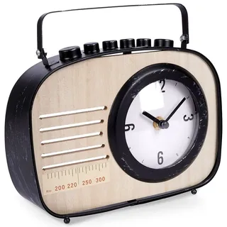 Retro-Radiowecker aus schwarzem Metall und MDF für Schreibtisch/Tisch - Beige, Weiß, Schwarz