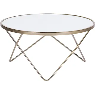 Beliani Couchtisch weiß/gold 80 cm Meridian Meridian - Goldfarben, Weiß , Glas , 80x40x80 cm , Wohnzimmer, Wohnzimmertische, Couchtische