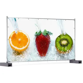 Wallario XXL Outdoor-Poster für Garten oder Balkon, Motiv Frische Früchte übergossen mit Wasser, in ca. 340 x 173 cm - Weiß