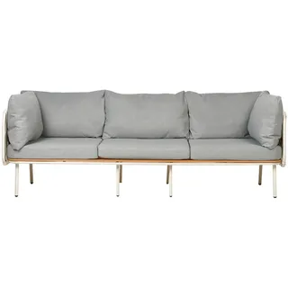 Beliani Gartensofa 3-Sitzer Grau Senise , Grau, Weiß, Hellbraun , Metall , 225x85x60 cm , Gartenmöbel, Loungemöbel, Gartensofas & Loungesofas