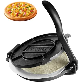 Vevor Tortilla-Presse, 25 cm Taco Presse, Robuste Gusseisen-Tortilladora-Presse, Vorgewürzte Tortilla Maker Tortilla Hersteller mit 100 Stk. Pergamentpapier, Teigmaschine für Mehl-Tortilla, Schwarz