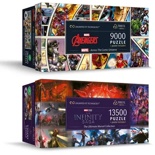 Bundle Trefl UFT Prime: Marvel Collection 9000 teile + 13500 teile, Collage mit Märchenfiguren, Unterhaltung für Erwachsene und Kinder ab 12 Jahren, Mehrfarben, Extra Large