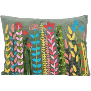 Casa Moro Boho Samt-Kissen Santa Grün 48 x 30 cm mit Füllung Blumen-Motiven Bestickt Zierkissen Deko-Kissen Couchkissen Sofakissen mit Blumen KI10005