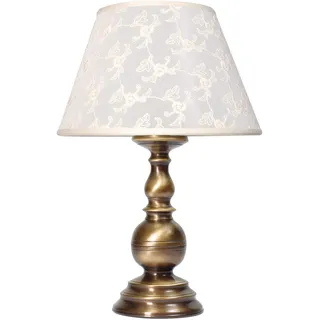 Premium Tischleuchte 24cm Fuß Aus Messing Bronziert Stoffschirm Nachttischlampe