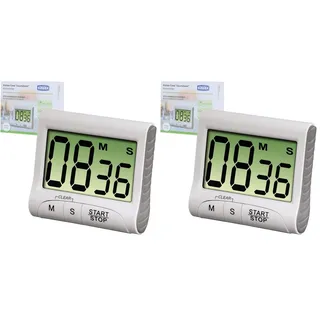 Xavax Digitaler Küchentimer (Eieruhr mit Timer- und Stopp-Uhr-Funktion, Befestigung via Magnet, Clip, Hänger oder Aufsteller, batteriebetriebener Kurzzeitmesser) weiß (Packung mit 2)