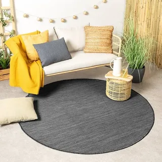 In- & Outdoor Teppich Rund - Malta Arrow Schwarz - Ø 240cm - Boho, Klassik, Industrielle, Ländlich, Modern, Skandinavisch - Balkon, Garten / Terrasse, Flur -  FRAAI | Home & Living - Schwarz