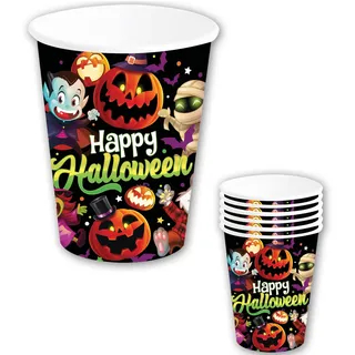 FIESTAS GUIRCA | 6 Pappbecher kleine Monster (240 ml) (9 cm) - Tischdekoration für gruselige Halloween-Partys - Ideal für Horror-Feiern - Bunt