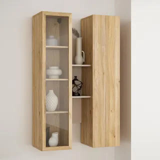 Forte Hängevitrine 80 90 84,2 x 33,9 x 134,6 cm Beige/Mauvella Eiche
