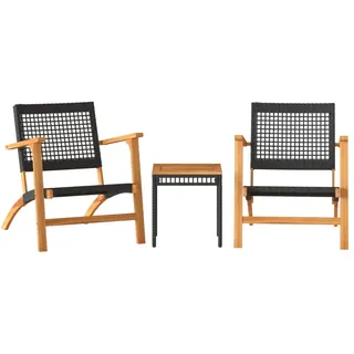 vidaXL 3-tlg. Bistro-Set Schwarz Poly Rattan und Massivholz Akazie - Schwarz