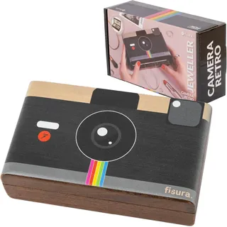 Fisura – Schmuckkästchen aus Holz “Retro-Kamera”. Organizer für Damen. Aufbewahrung für Ohrringe, Ringe, Armbänder und Halsketten. Geschenkidee. 16,6 cm x 9,8 cm x 5 cm