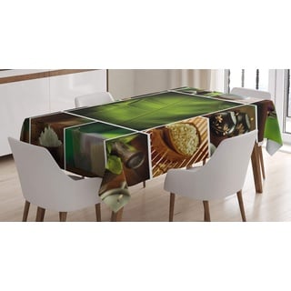 ABAKUHAUS Spa Tischdecke, Stein Herbal Botanic Pflanze, Schmutzabweisend Pflegeleicht Waschbar Druck Mit Klaren Farben ohne Verblassen, 140 x 170 cm, Weiß Braun und Grün