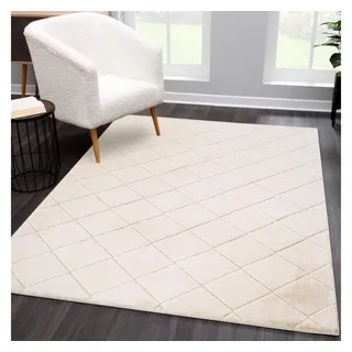 Carpet City Hochflor-Teppich Moment, rechteckig, Höhe: 31 mm, besonders weich, Kaninchen Fell Haptik, 3D-Effekt, Rauten, Wohnzimmer beige 80 cm x 150 cm x 31 mm
