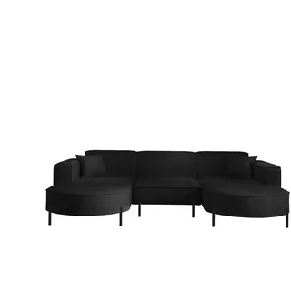 Fun Möbel Wohnlandschaft U-Form Sofa VALENCIA in Stoff Scala Schwarz - Schwarz