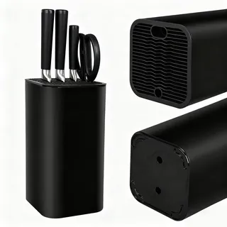 Euablfo Messerblock Ohne Messer Schwarz, Universal Messerblock Leer mit 21 Schlitzen und Abflussdesign, Abnehmbar Messerschärfer Aufbewahrung für Küche & Arbeitsplatte
