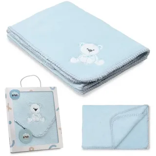 Interbaby Babydecke für Neugeborene, extra weich, Bestickt, Bär, bequem, warm, 80 x 110 cm, Unisex, für Kinderbett, Kinderwagen, Stubenwagen