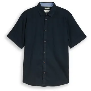 Tom Tailor Kurzarmhemd TOM TAILOR, Herren, Gr. L, N-Gr, schwarz (sky captain blau), Web, Obermaterial: 55% Leinen, 45% Baumwolle, unifarben, regular fit normal, gerader Abschluss, Hemden Kurzarmhemd, mit Kent Kragen