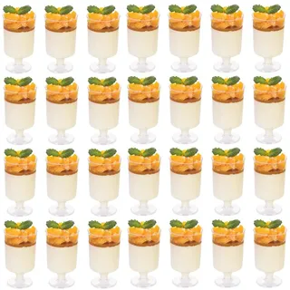 KAHEIGN 60Pcs Mini Desserttasse Dessertbecher, 100ml Dessertschalen Plastik Runde Dessertbecher Klare Wiederverwendbare Servierschale für Dessert Pudding Mousse Party (8,5 x 5 cm)