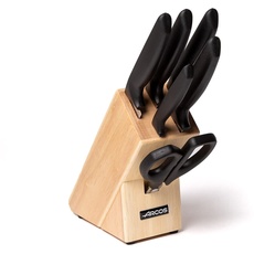 Bild Serie Niza - Küchenmesser-Set 6 Stück (5 Messer + 1 schere) - Klinge Nitrum Edelstahl - HandGriff Polypropylen - Holzblock
