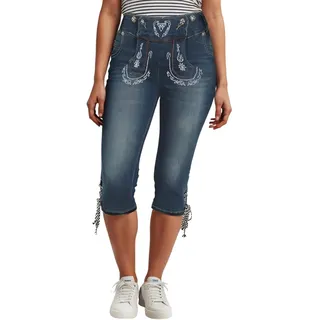 Generisch Trachtenjeans Damen 3/4 - Trachten Jeans Stretch-Shorts Lederhose Tracht Kurze Hose Lederhosen Kniebund Hosen Oktoberfest Capri-Hose Trachtenhose Trachtenlederhose Lederhosen