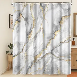 Xiaoterna Marmor Duschvorhang 3D Grau Golden Badezimmer Vorhang Luxuriös Modern Abstrakt Grauer Marmor Goldene Punkte Wasserabweisend Maschinenwaschbare Duschvorhänge für das Badezimmer 180x220cm