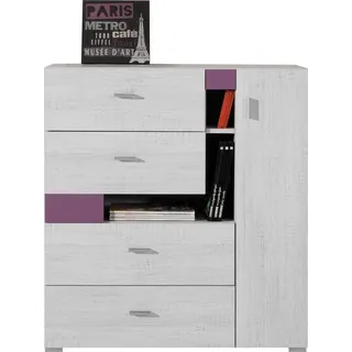 Furniture24 Kommode Next NX11 Schrank Sideboard mit Tür und 4 Schubladen Kinder Jugendzimmer - Weiß