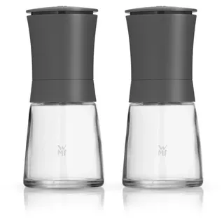 WMF Trend Mühlenset 2tlg, Salz- und Pfeffermühle unbefüllt, Glasbehälter, Keramikmahlwerk, Mühle für Salz und Pfeffer, Gewürze, spülmaschinengeeignet, grau