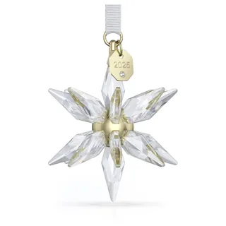 Swarovski Annual Edition 3D Ornament 2025, Klarer Kristallstern mit 393 Facetten, Champagner-goldfarbenem Metallkern und Weißem Ripsband, Größe: 6.1 x 4.6 x 4.6 cm