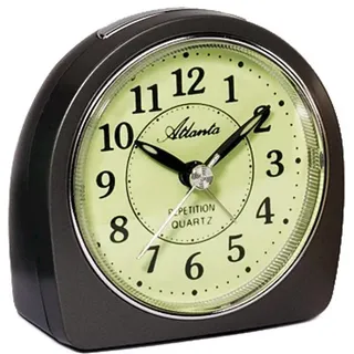 Atlanta 1586/4 Wecker Quarz analog anthrazit leise ohne Ticken mit Licht Snooze - Grau