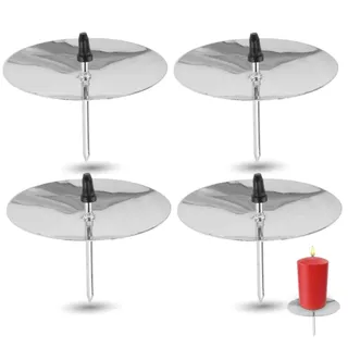 4X Kerzenhalter Silber Kerzenteller Adventskranzstecker Kerzenstecker für Adventskranz Weihnachten Adventskranzhalter mit Dorn