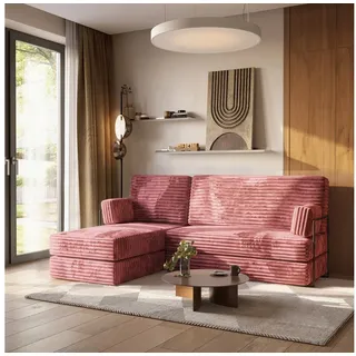 masseno Eckcouch Polyester mit Schlaffunktion Rosa