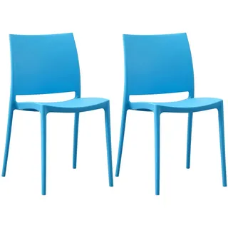 CLP Gartenstuhl 2er Set Kunststoff Blau , 42x81x49 cm , Gartenmöbel, Gartensessel, Gartenstühle