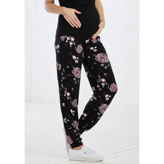 Umstandshose NEUN MONATE "Haremshose für Schwangerschaft und Stillzeit", Damen, Gr. 40/42, N-Gr, schwarz (schwarz, geblümt), Jersey, Obermaterial: 95% Viskose, 5% Elasthan, bedruckt, geblümt, gemustert, Basic, bequem lang, Hosen Umstandshose, in bequemer Passform und mit Blumenmuster, Topseller