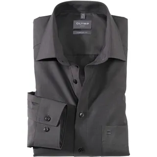 Businesshemd OLYMP "Luxor comfort fit", Herren, Gr. 45, N-Gr, grau (anthrazit), Web, Obermaterial: 100% Baumwolle, bequem, 1-Knopf-Manschette verstellbar, Hemden Businesshemd, unifarben, bügelfrei, mit Brusttasche