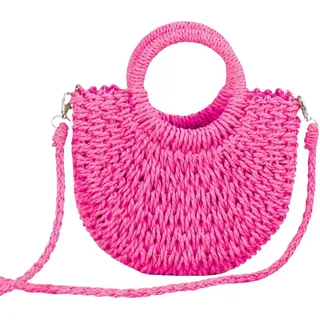 HSTWODE Stroh Strandtasche für Frauen, Sommer handgewebte Tote Bags Geldbörse mit Quaste, Top Griff Stroh Handtasche Clutch (Rose)