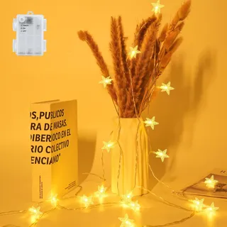 FFZZKJ Lichterkette Weihnachten Batterie Timer Sterne Außen Innen Wasserdicht für Weihnachtsdeko, 6M 40LED, Warmweiß