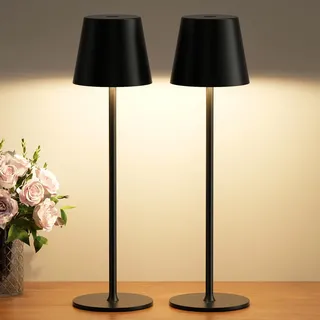 PreeOtti Tischlampe Kabellos LED, Akku Tischleuchte, Nachttischlampe Touch Dimmbare 2er Set mit 3 Farbtemperatur, Tischlampe mit USB-C Aufladbar für Outdoor Nachttisch Esstisch Camping(Schwarz)