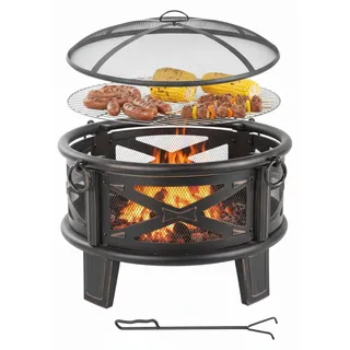 Feuerschale mit Grillrost und Funkenschutz für den Garten