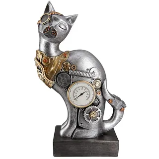 Casablanca modernes Design Casablanca Deko Tier Figur Skulptur Katze - Steampunk Design - Deko Wohnzimmer Geschenk Geburtstagsgeschenk - Farben: Silber Kupfer - Höhe 30 cm