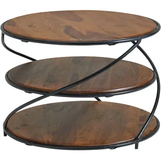 FineBuy Massivholz Ø58 cm Ablagen Industrial Wohnzimmertisch