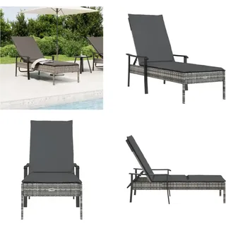 vidaXL Sonnenliege mit Auflage Grau Poly Rattan - Sonnenliege - Sonnenliegen - Gartenliege - Gartenmöbel - Grau