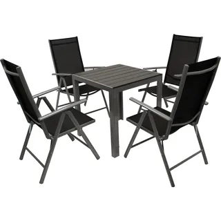 DEGAMO Gartengarnitur SORANO 5-teilig Aluminium + Kunstholz, Tisch 70x70cm - Grau, Schwarz