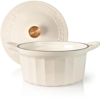 Römertopf Dutch Oven 28 cm 6 L Gusseisen Bräter emailliert, Creme