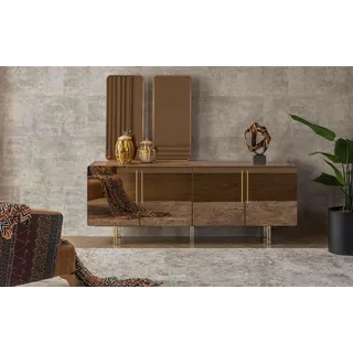 Sideboard mit 2x Spiegel Anrichte Luxus Garnitur Kommode Holz Kommoden Modern - Braun