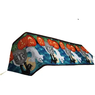 Tischläufer Baumwolle und Leinen für Halloween Dekorationen Haus Esstisch 33x180cm(Geist Kürbis )