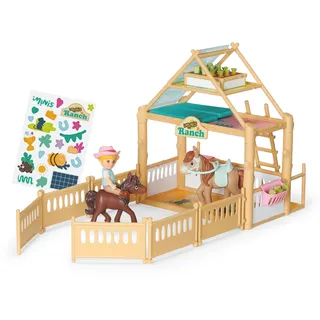 BABY BORN Minis Pferdestall-Spielset - Puppe Jo inkl. Pferdestall, 2 Pferden, Accessoires & Stickern - Hochwertiges Puppenzubehör - Geeignet für Kinder ab 3 Jahren