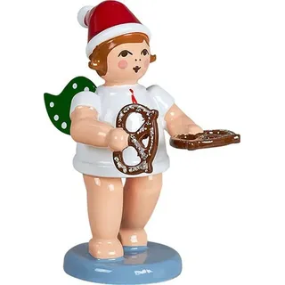 KDE-Kunstgewerbliche Drechslerei Ellmann Rudolphs Schatzkiste Holzfigur Bäckerengel mit Brezel und Krone Höhe 6cm NEU Holzengel Instrument Seiffen Erzgebirge Figur Dekoration Holzfiguren Weihnachten Fensterschmuck Spielzeug Deko