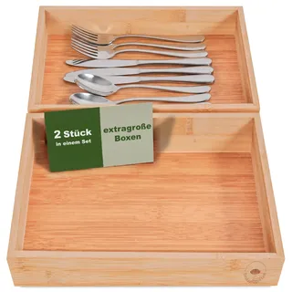 DeinKaufladen.com 2er Set Aufbewahrungsbox Holz Organizer – praktische und flexible Bambus Box - Schubladen Box Sortierbox Sortierkasten Kosmetik Aufbewahrung Ordnungsbox Holzboxen Holzkasten