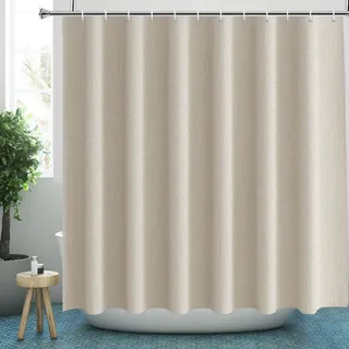 YISURE Duschvorhang Beige 200x200 Leinenoptik Kunstleinen, schwer Badevorhang Textil Stoff Wasserabweisend Maschinenwaschbar, Breite 200 x Höhe 200cm