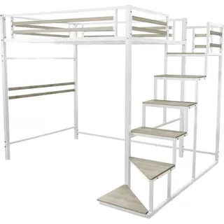 Metall-Hochbett mit Treppe "LENA" - 140 x 200 cm - Weiß